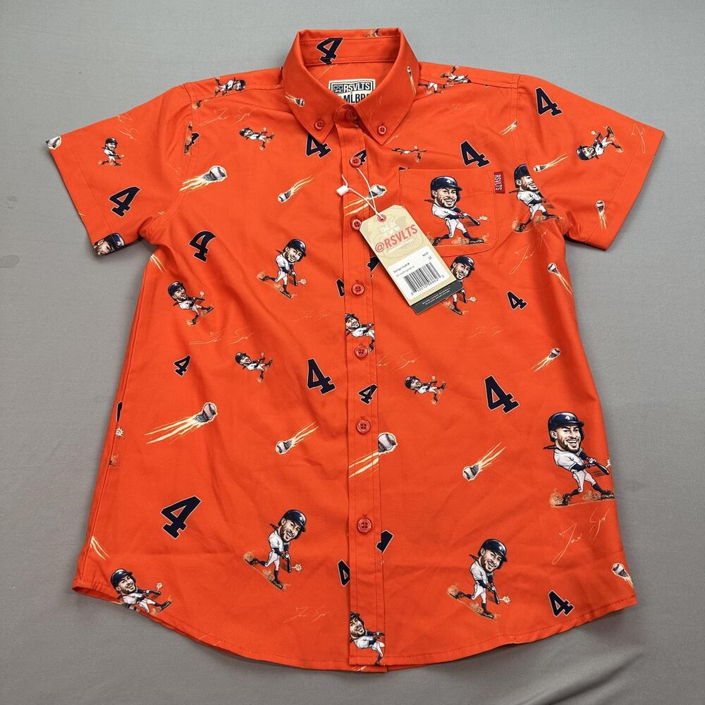RSVLTS x MLBPA Shirt Youth Medium Orange Springer Button Up Baseball Graphic